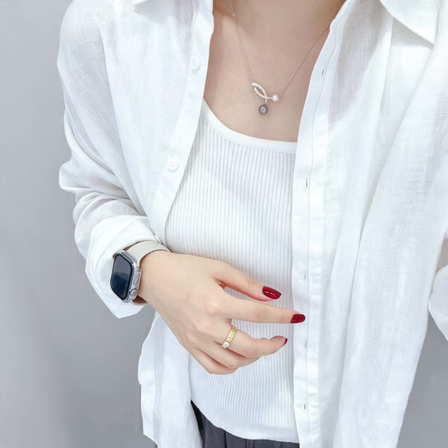 Necklace- Freshwater pearl and black Tahitian pearl with s925